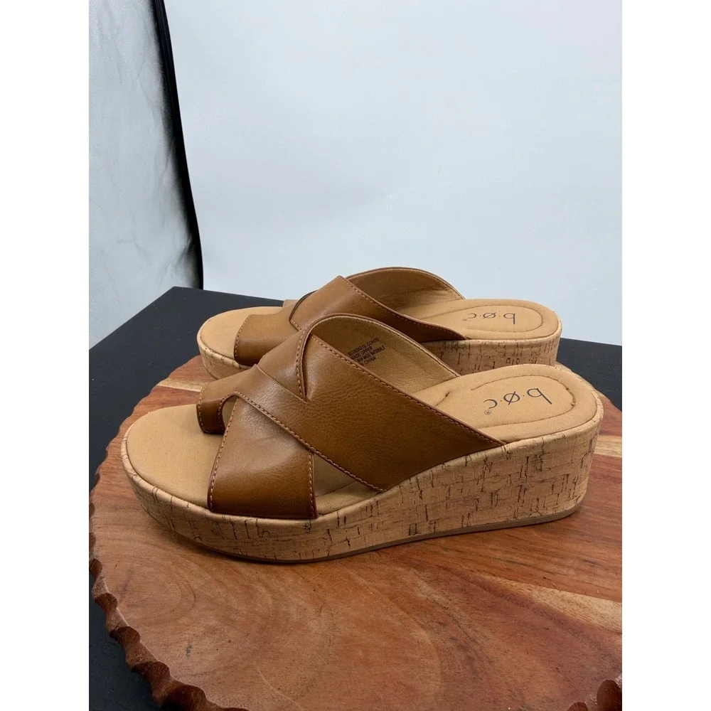 b.o.c. Born Concept sunny Wedge Sandals sz 8 Tan Cork Platform Slide BC0034216